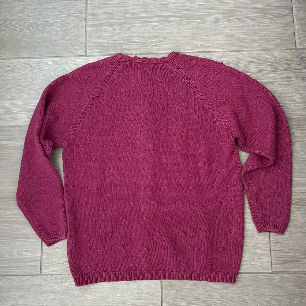 Vintage 90’s Hand Knitted North Isle Cardigan Sweater Floral Pink Size M
